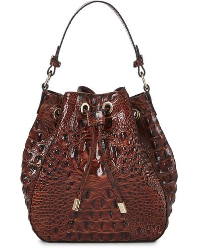 Brahmin Melinda Croc Embossed Leather Bucket Bag - Brown