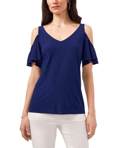 Chaus Ruffle Cold Shoulder Top - Blue