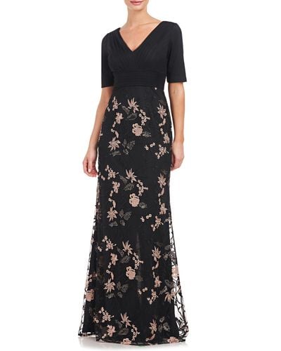 JS Collections Lennon Sequin & Embroidery Gown - Black