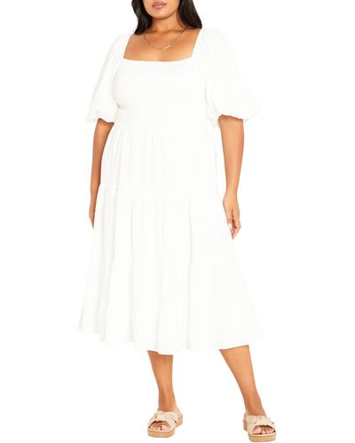 City Chic Ariella Tiered Cotton Midi Dress - White