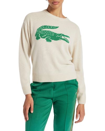 Lacoste Big Croc Cashmere & Wool Crewneck Sweater - Green
