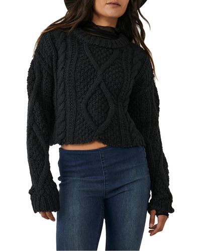 Free People Cutting Edge Cotton Cable Sweater - Black