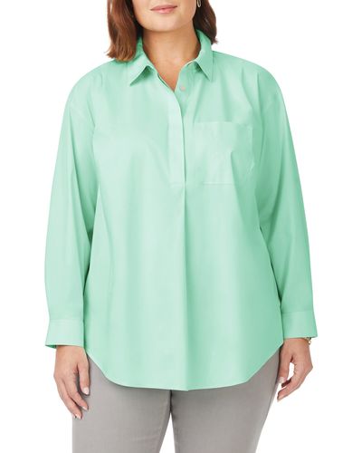 Foxcroft Lacey Non-iron Popover Tunic Top - Green