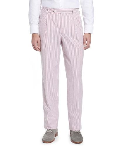 Berle Pleated Seersucker Cotton Dress Pants - Pink