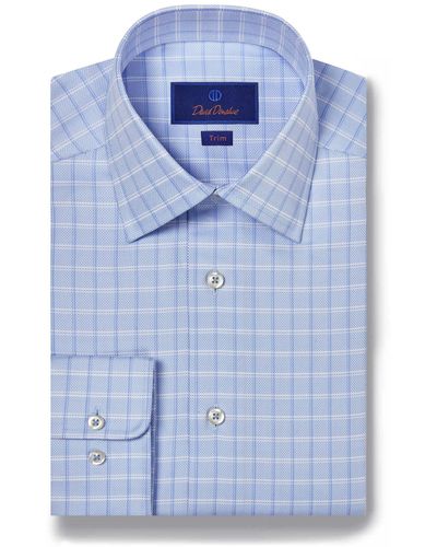 David Donahue Trim Fit Check Royal Oxford Dress Shirt - Blue