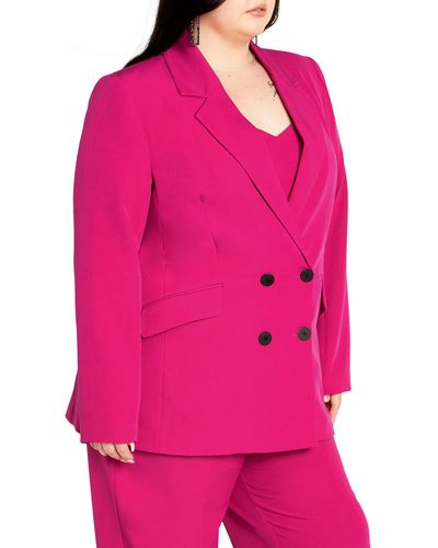 City Chic Alexis Oversize Double Breasted Blazer - Pink