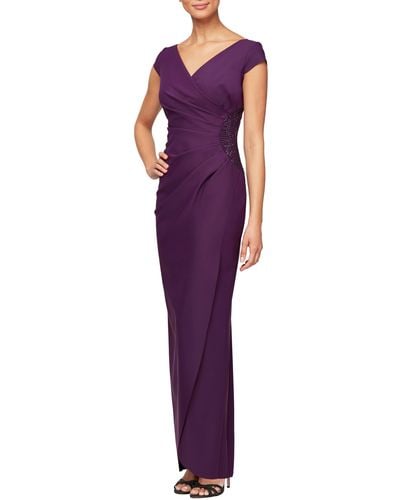 Alex Evenings 134087 Surplice V-neck Evening Dress - Purple