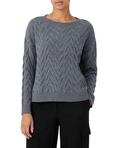 Eileen Fisher Crewneck Boxy Organic Cotton & Recycled Cmere Sweater At Nordstrom - Gray