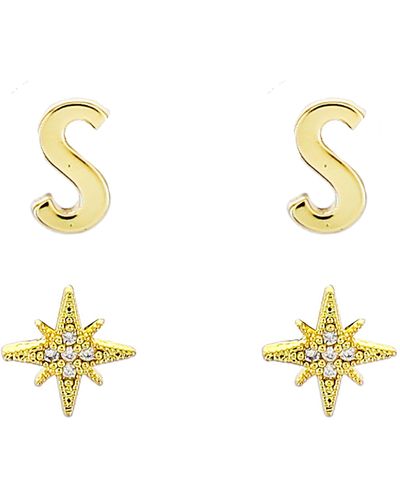 Panacea Initial Starburst Set Of 2 Stud Earrings - Metallic