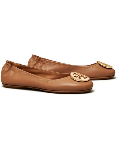 Tory Burch Minnie Leather Ballet Flats - Brown