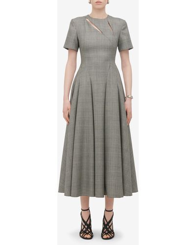 Alexander McQueen Prince Of Wales Slashed Wool Midi Dress - Gray