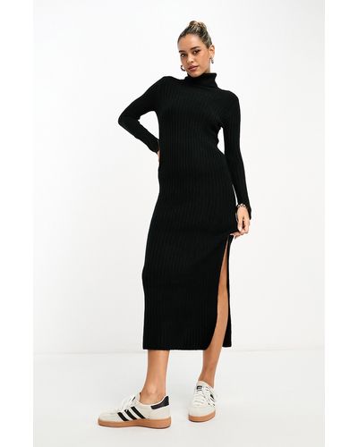 ASOS Ribbed Long Sleeve Sweater Dress - Black