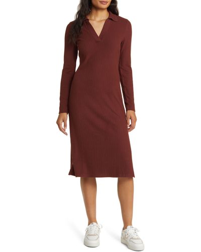 Caslon Caslon(r) Long Sleeve Rib Dress - Red