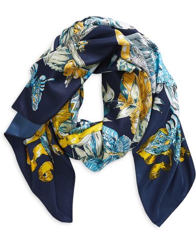 Tasha Butterfly Floral Print Scarf - Blue