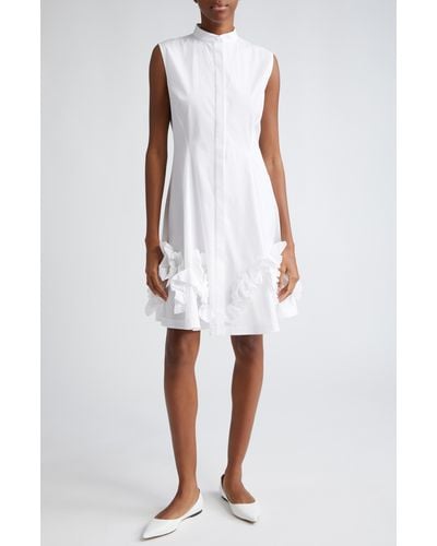 Lela Rose Natalie Ruffle Hem Sleeveless Dress - White