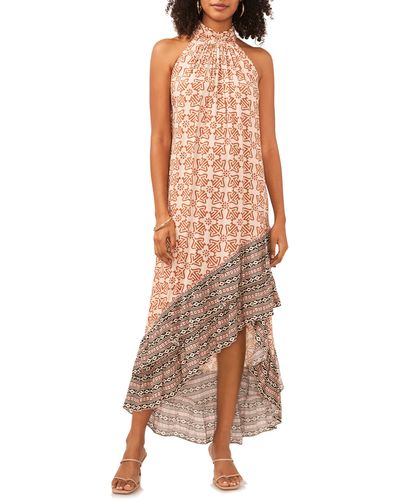 Vince Camuto Mixed Print High-low Halter Dress - Multicolor