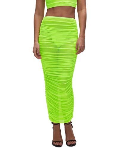 GOOD AMERICAN Ruched Mesh Cover-up Maxi Skirt - Green