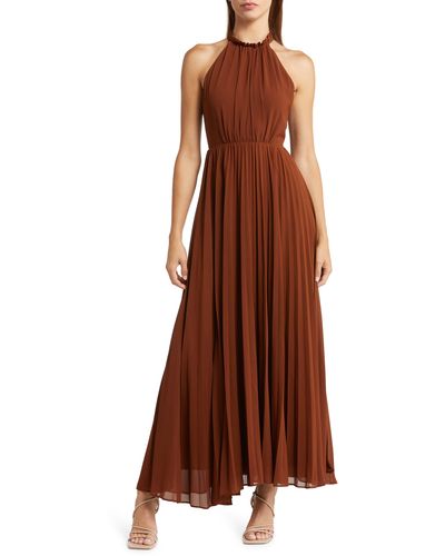 MELLODAY Pleated Dress - Brown