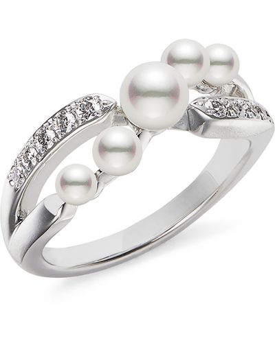 Mikimoto Cluster Cultured Pearl & Diamond Ring - White