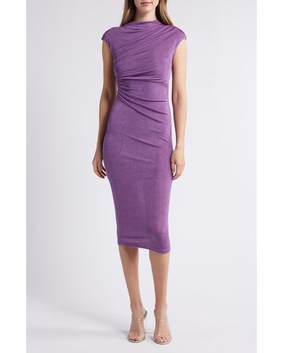 NIKKI LUND Norah Ruched Body-con Midi Dress - Purple