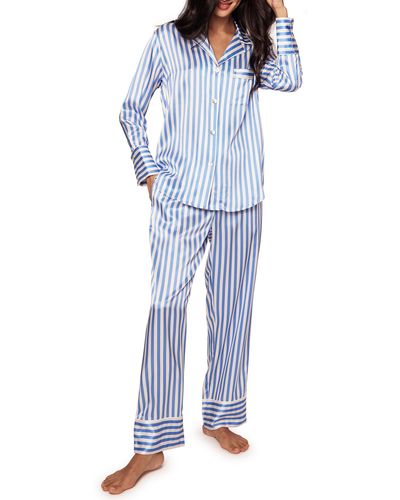 Petite Plume Stripe Mulberry Silk Pajamas - Blue