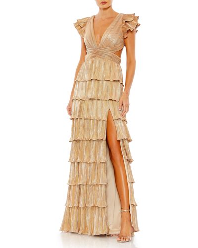 Ieena for Mac Duggal Cutout Ruffle Tiered Gown - Natural