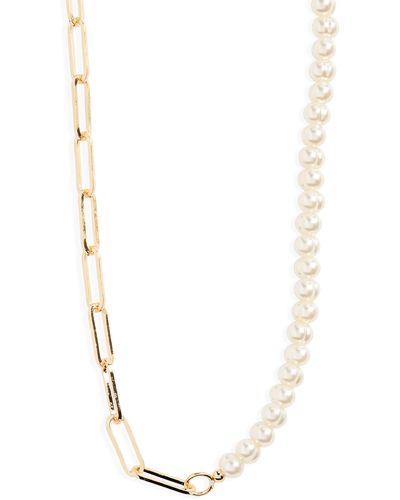 BP. Imitation Pearl & Paper Clip Chain Necklace - White