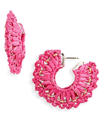Gas Bijoux Crocus Raffia Straw Hoop Earrings - Pink