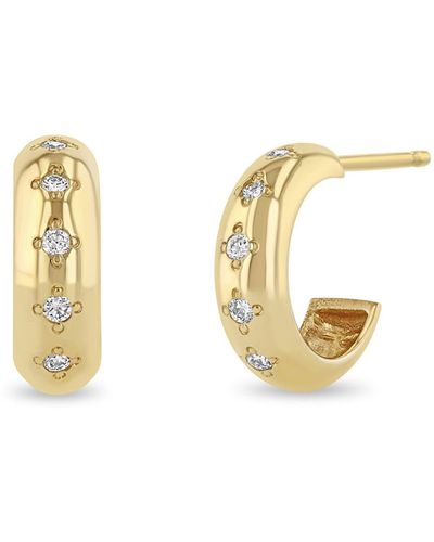 Zoe Chicco Small Diamond huggie Hoop Earrings - Metallic