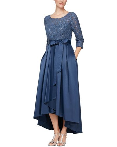 Alex Evenings Sequin Lace High-low Cocktail Dress - Blue