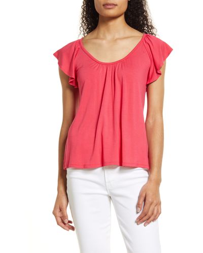 Loveappella Flutter Sleeve Top - Red