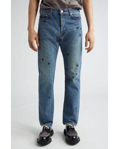 Undercover Bug Embroidered Straight Leg Jeans - Blue