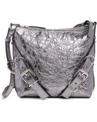 Givenchy Small Voyou Crinkled Metallic Leather Shoulder Bag - Gray