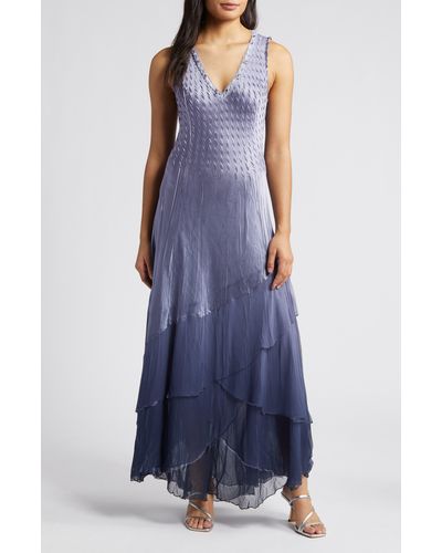 Komarov Tiered Maxi Dress - Blue