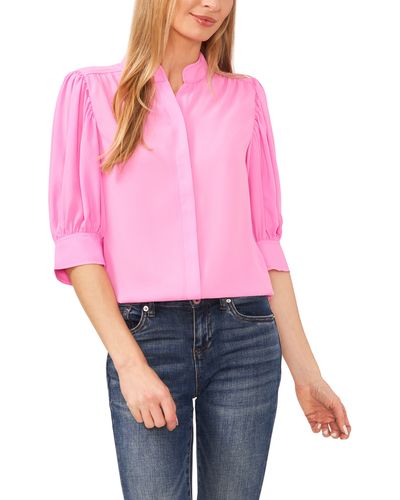 Cece Puff Sleeve Button-up Shirt - Pink