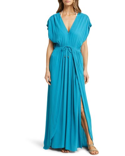 Elan Wrap Maxi Cover-up Dress - Blue