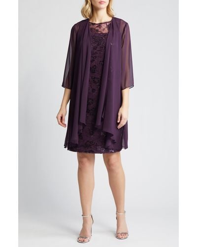 Alex Evenings Sequin Lace Sheath Dress & Chiffon Jacket - Purple