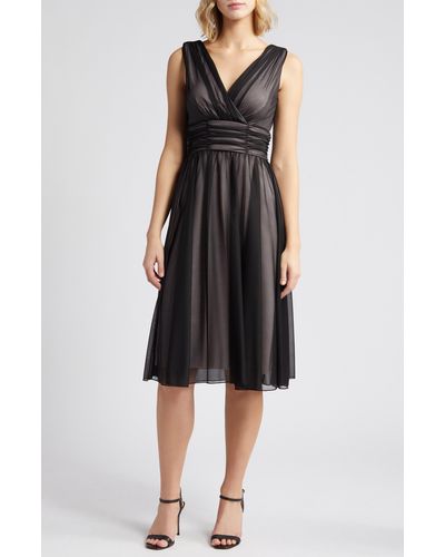 Connected Apparel Chiffon Overlay Fit & Flare Dress - Black