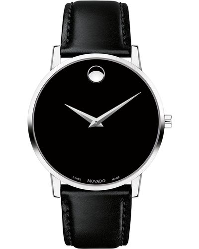 Movado Leather Strap Watch - Black