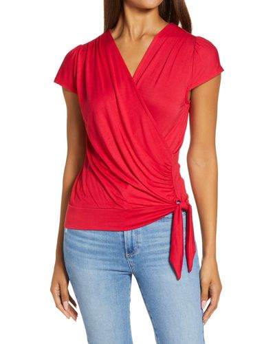 Loveappella Faux Wrap Top - Red