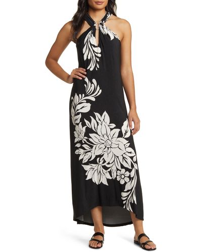 Tommy Bahama Midnight Sea Floral Sleeveless Matte Jersey Maxi Dress - Black