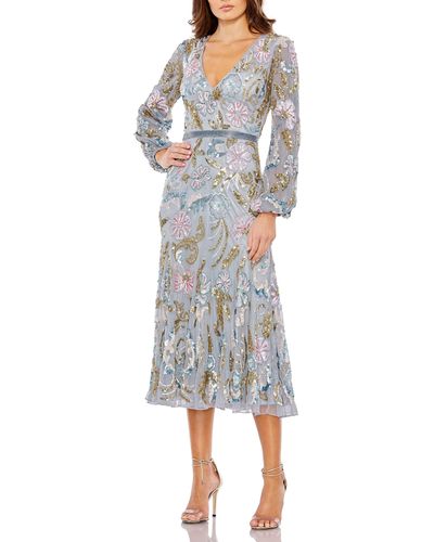 Mac Duggal Floral Sequin Long Sleeve A-line Cocktail Dress - Multicolor