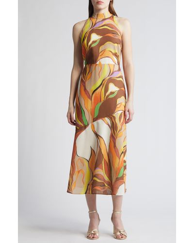 Sam Edelman Painted Palm Mock Neck Midi Dress - Multicolor