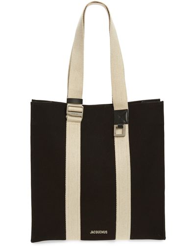 Jacquemus Grosgrain Messenger Tote Bag, Fringed Detailing, Xs Size. - Black