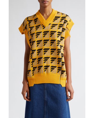 MERYLL ROGGE Optic Jacquard Mismatched Wool Blend Sweater Vest - Yellow