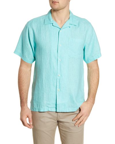 Tommy Bahama Sea Glass Short Sleeve Button-up Linen Camp Shirt - Blue