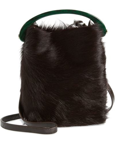 Dries Van Noten Genuine Calf Hair Top Handle Bag - Black