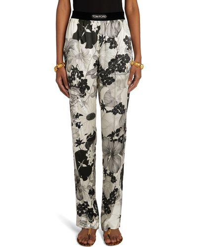 Tom Ford Floral Stretch Silk Satin Pajama Pants - Black