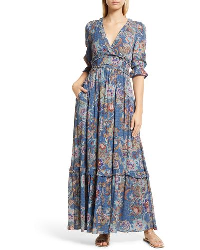 BTFL-life Floral Ruffle Maxi Dress - Blue
