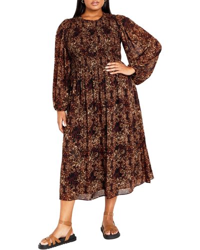City Chic Alison Long Sleeve Maxi Dress - Brown